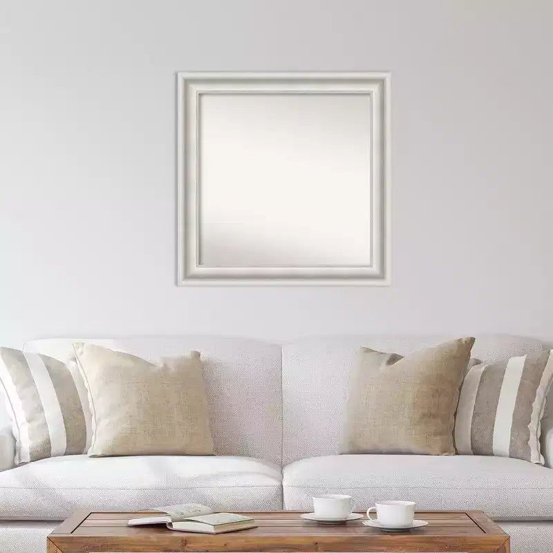 Specchio da parete quadrato con cornice decorata bianca, 80 x 80 cm