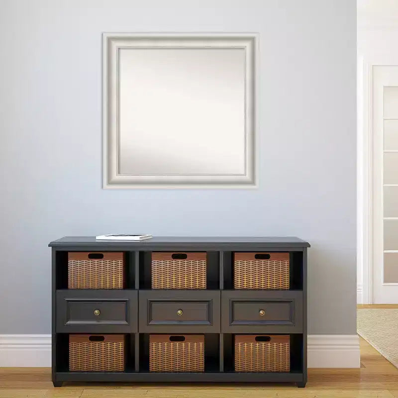 Specchio da parete quadrato con cornice decorata bianca, 80 x 80 cm