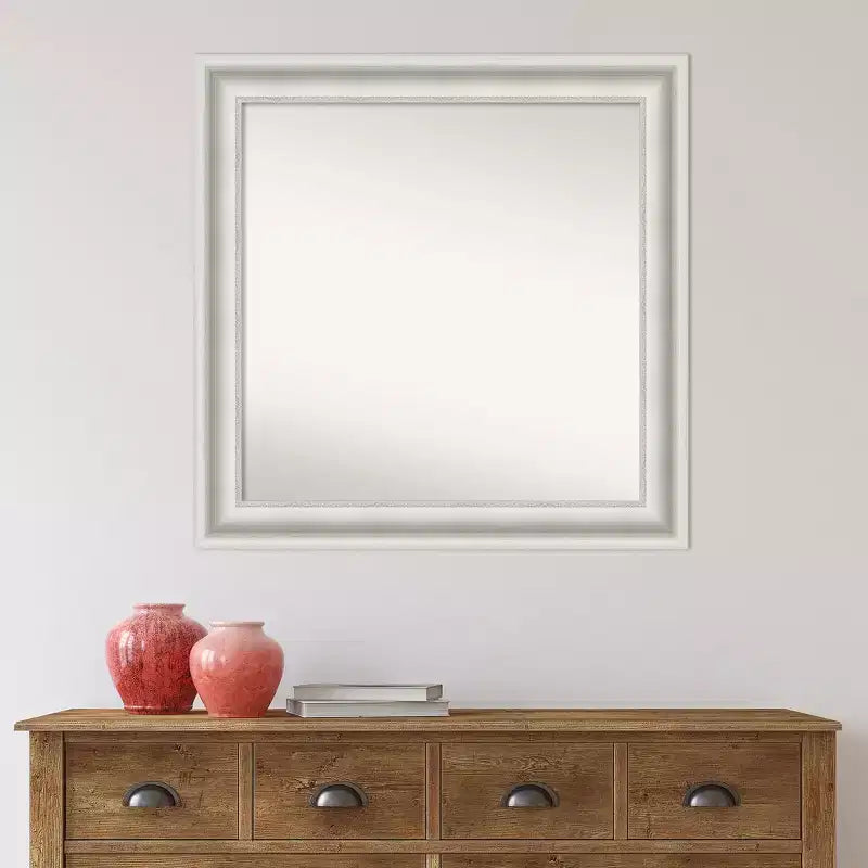 Specchio da parete quadrato con cornice decorata bianca, 80 x 80 cm