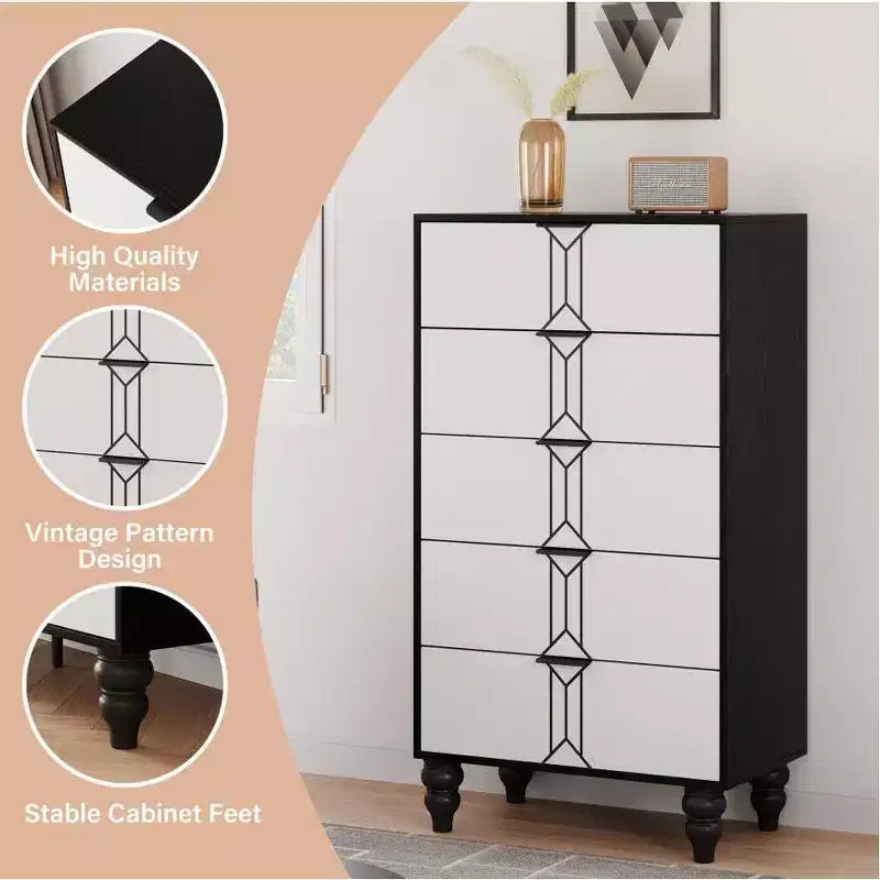 Cassettiera Alta con Cassetti Profondi – Comò a 5 o 6 Cassetti per Camera da Letto, Soggiorno e Ingresso