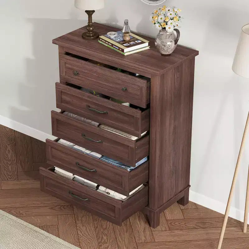 Comò in Legno a 5 Cassetti con Grande Contenitore