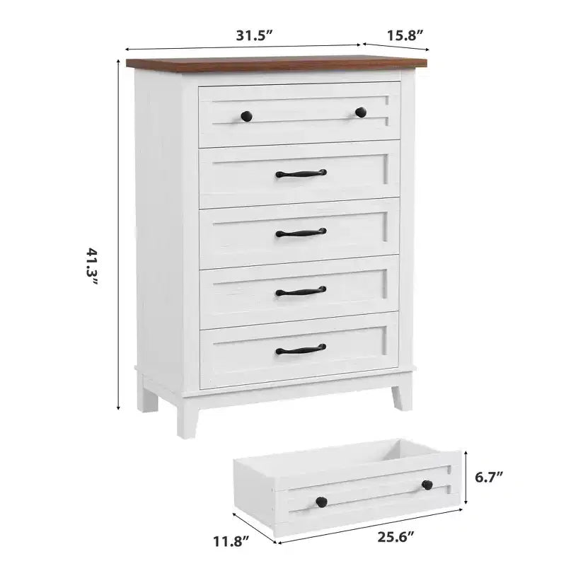 Comò in Legno a 5 Cassetti con Grande Contenitore