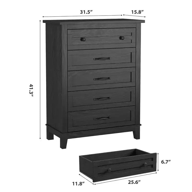 Comò in Legno a 5 Cassetti con Grande Contenitore