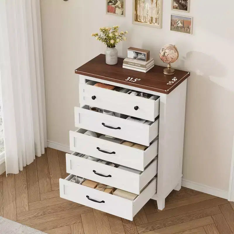 Comò in Legno a 5 Cassetti con Grande Contenitore