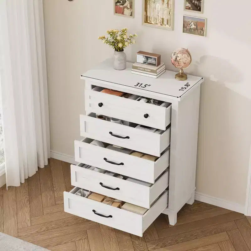 Comò in Legno a 5 Cassetti con Grande Contenitore