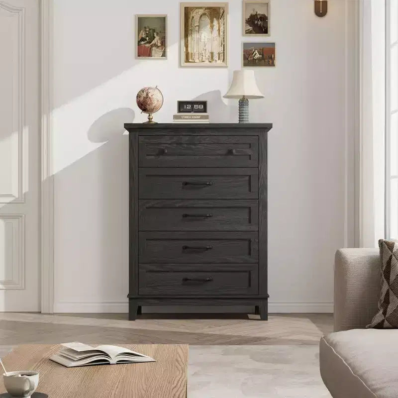 Comò in Legno a 5 Cassetti con Grande Contenitore