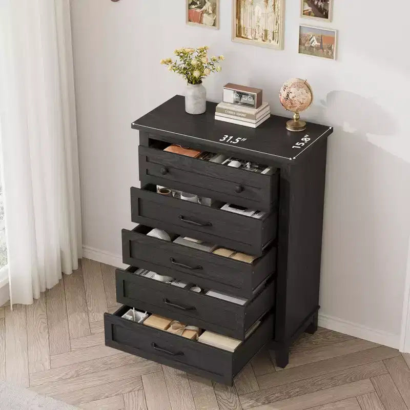 Comò in Legno a 5 Cassetti con Grande Contenitore
