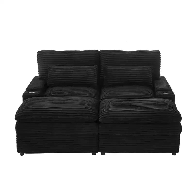 Divanetto componibile da 180 cm con contenitore, pouf e porte di ricarica
