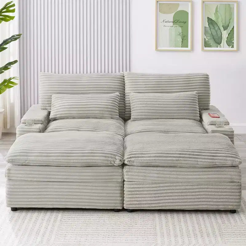Divanetto componibile da 180 cm con contenitore, pouf e porte di ricarica