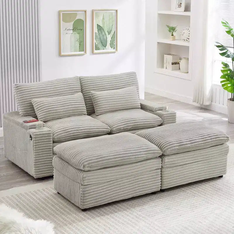 Divanetto componibile da 180 cm con contenitore, pouf e porte di ricarica