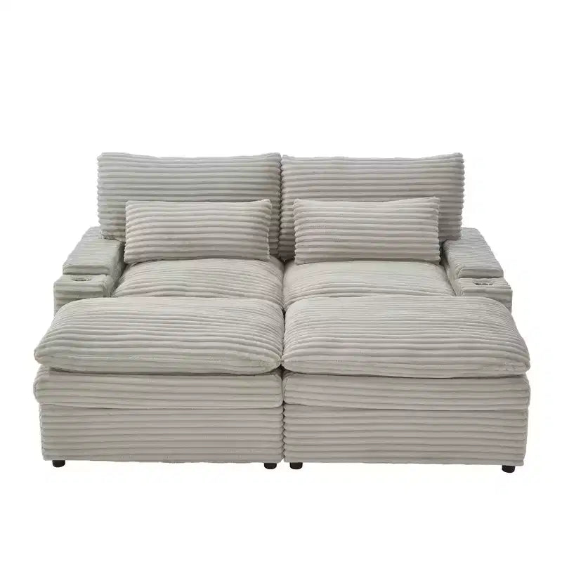 Divanetto componibile da 180 cm con contenitore, pouf e porte di ricarica