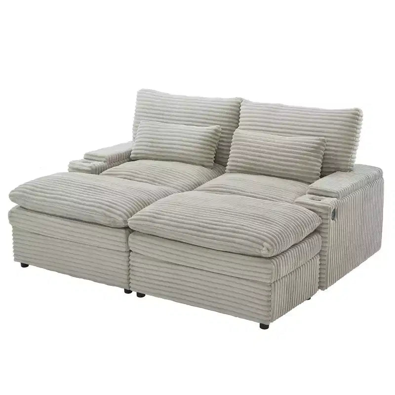 Divanetto componibile da 180 cm con contenitore, pouf e porte di ricarica