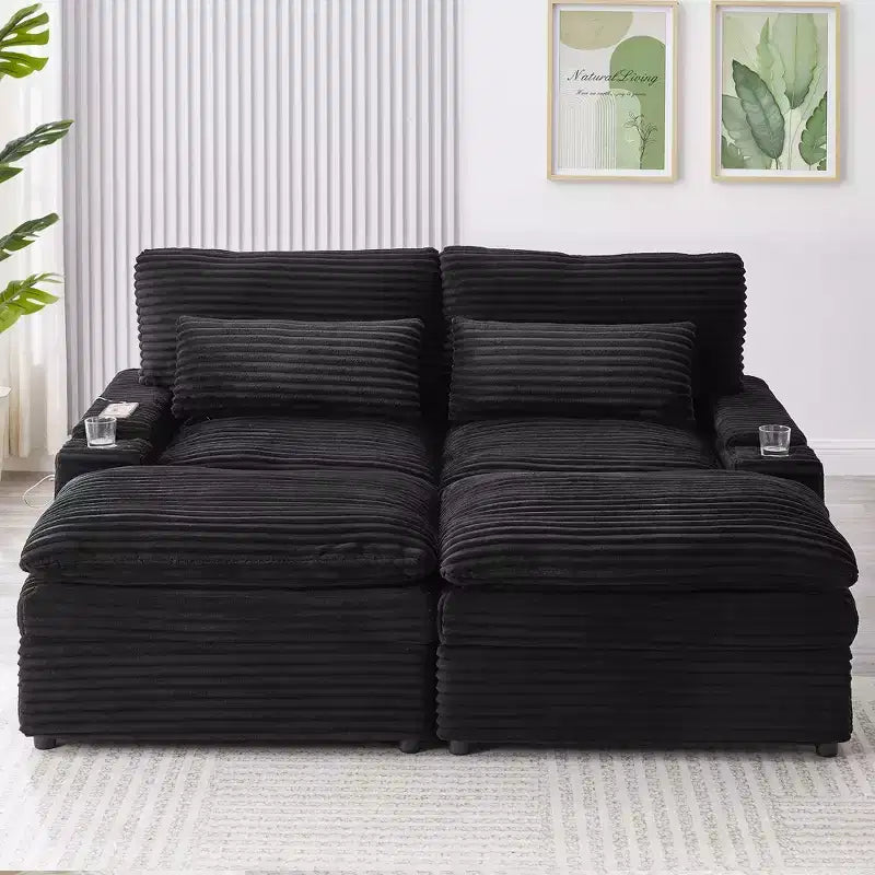 Divanetto componibile da 180 cm con contenitore, pouf e porte di ricarica
