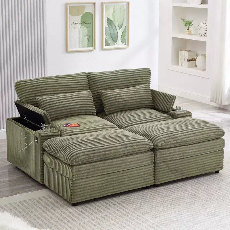Divanetto componibile da 180 cm con contenitore, pouf e porte di ricarica