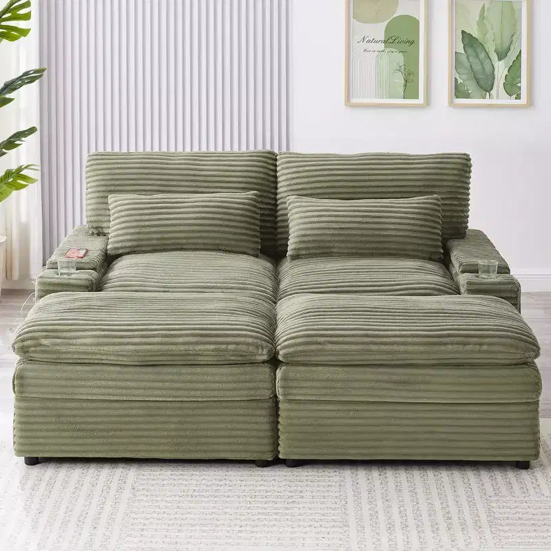 Divanetto componibile da 180 cm con contenitore, pouf e porte di ricarica
