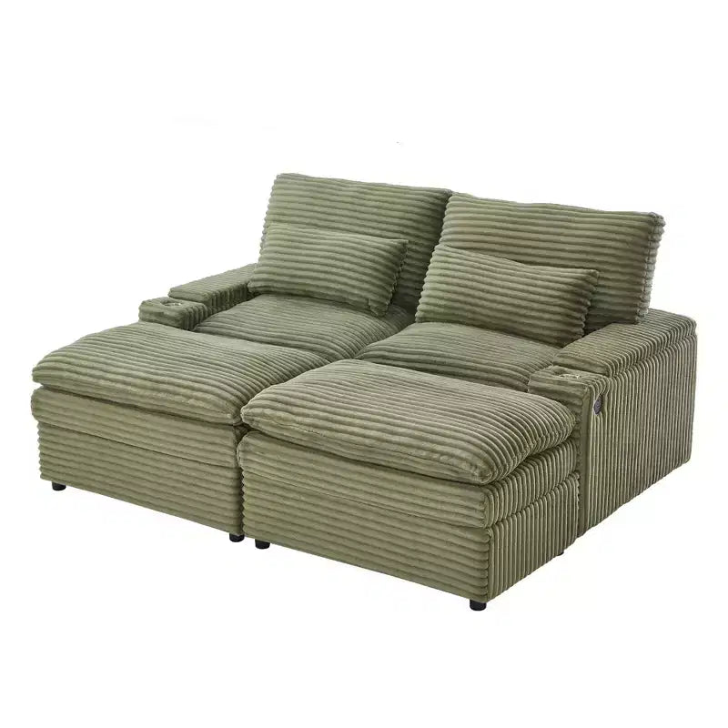 Divanetto componibile da 180 cm con contenitore, pouf e porte di ricarica