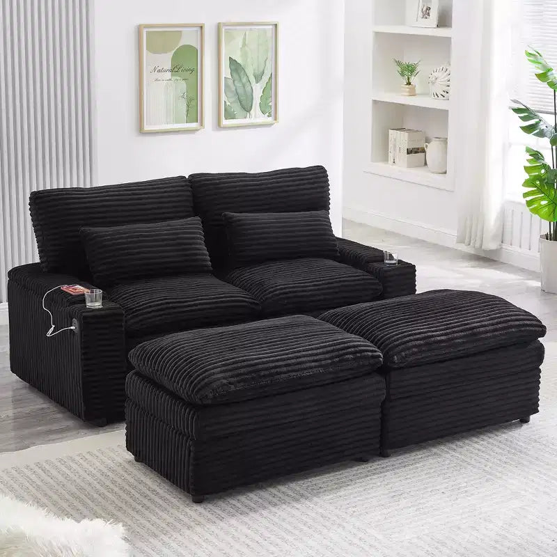 Divanetto componibile da 180 cm con contenitore, pouf e porte di ricarica
