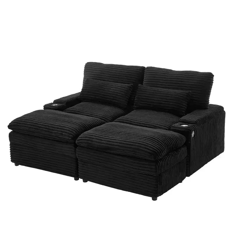 Divanetto componibile da 180 cm con contenitore, pouf e porte di ricarica
