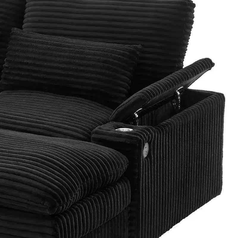 Divanetto componibile da 180 cm con contenitore, pouf e porte di ricarica