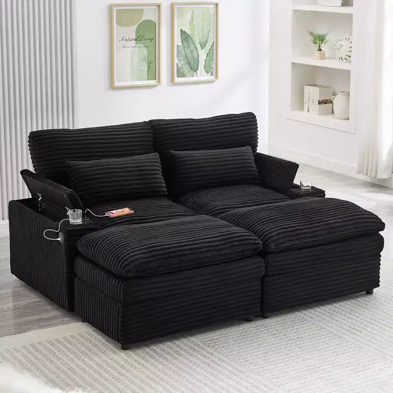 Divanetto componibile da 180 cm con contenitore, pouf e porte di ricarica