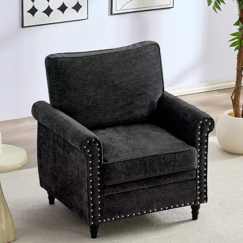 Mjkone Chenille Fabric Modern 3-Seater Sofa Couch/Loveseat Sofa/Single Sofa Armchair with Rivet Design,Living Room Sofa