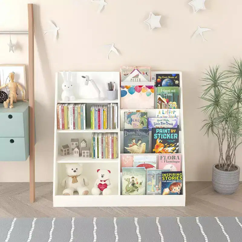 Scaffale a 4 Ripiani per Libri e Giocattoli per Bambini