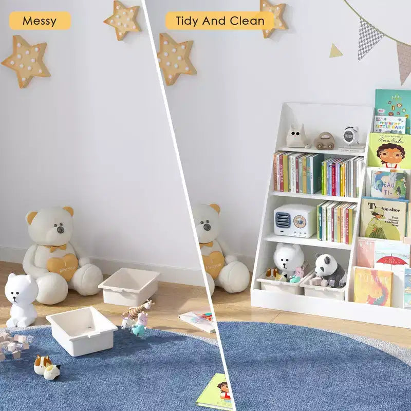 Scaffale a 4 Ripiani per Libri e Giocattoli per Bambini