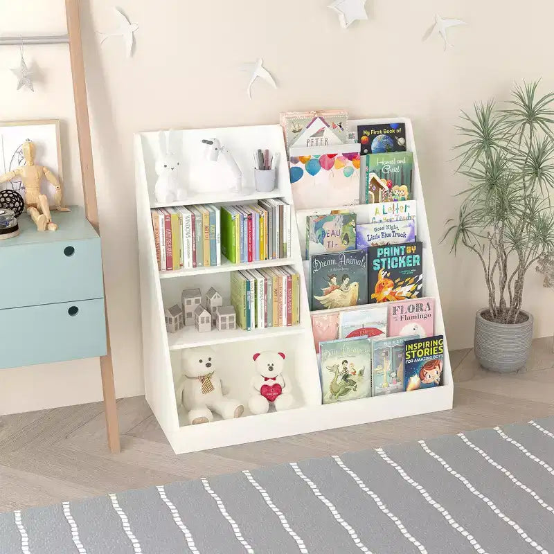 Scaffale a 4 Ripiani per Libri e Giocattoli per Bambini
