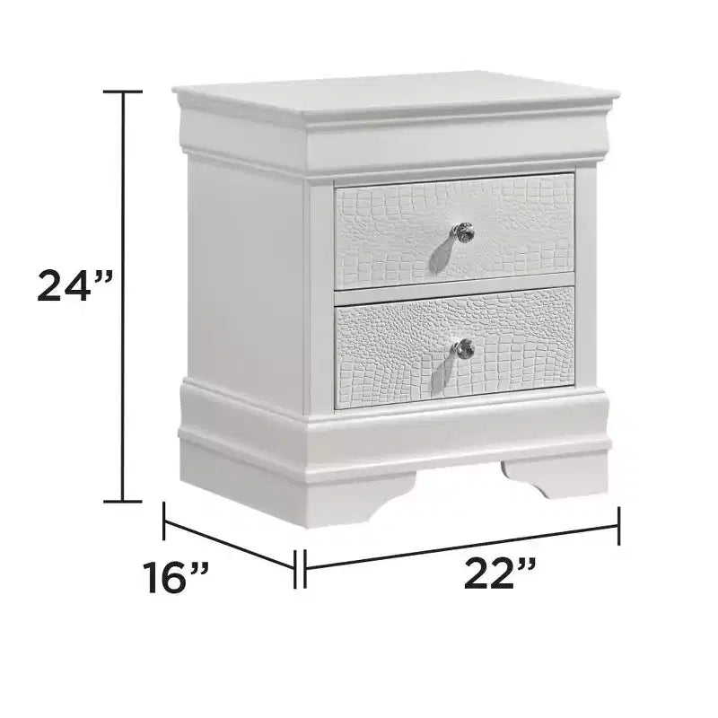 Comodino in legno a 2 cassetti bianco