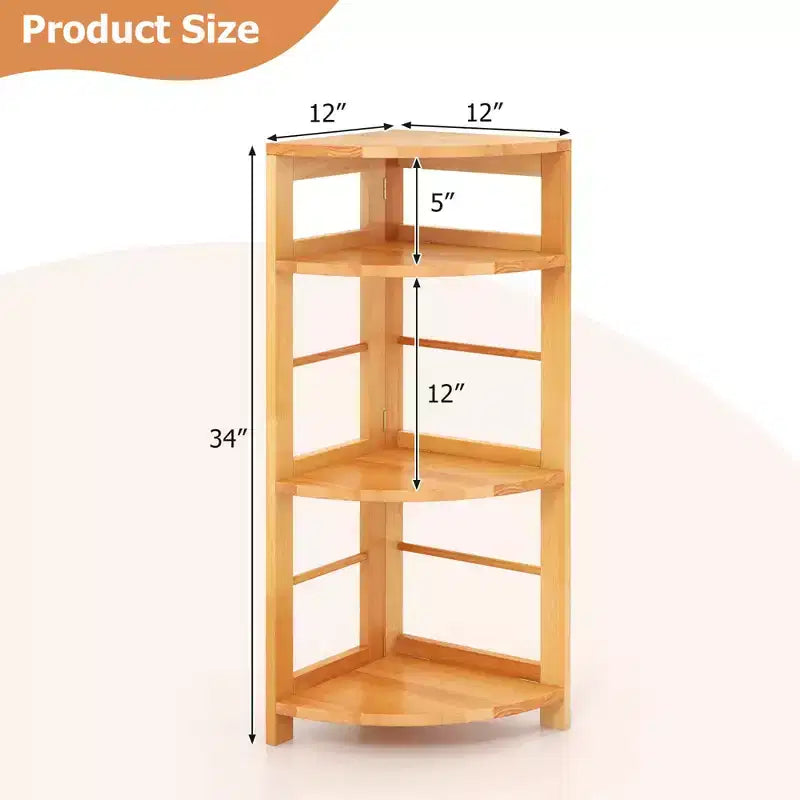 Scaffale angolare a 4 ripiani con struttura in legno di gomma