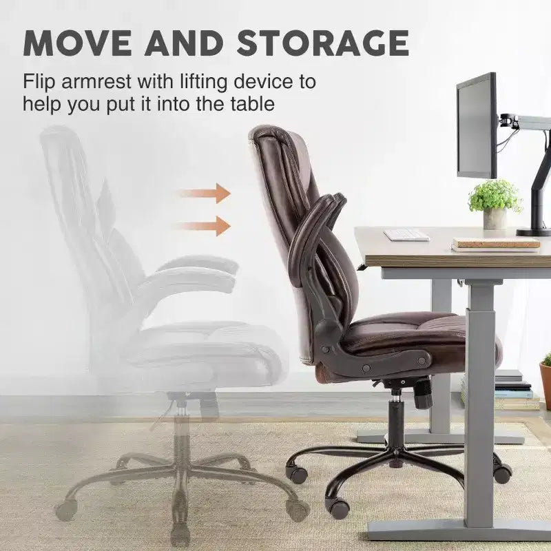 Sedia da ufficio ergonomica con schienale alto, braccioli ribaltabili e supporto lombare