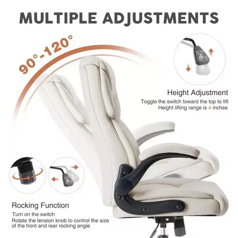 Sedia da ufficio ergonomica con schienale alto, braccioli ribaltabili e supporto lombare