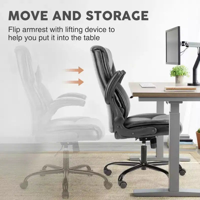 Sedia da ufficio ergonomica con schienale alto, braccioli ribaltabili e supporto lombare