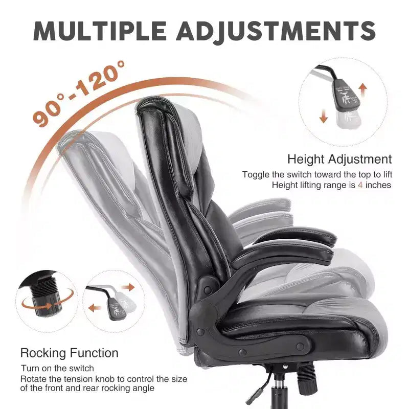 Sedia da ufficio ergonomica con schienale alto, braccioli ribaltabili e supporto lombare