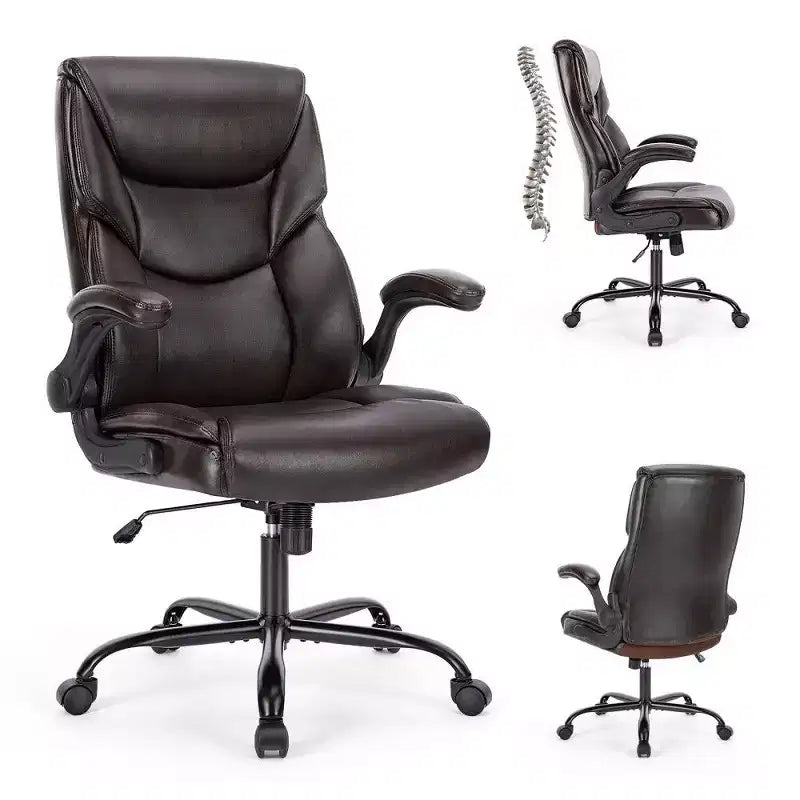 Sedia da ufficio ergonomica con schienale alto, braccioli ribaltabili e supporto lombare