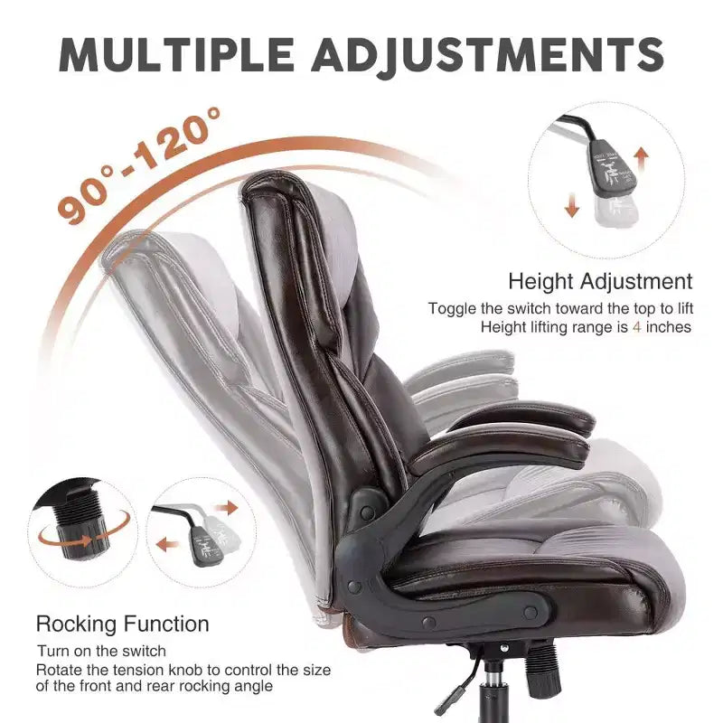 Sedia da ufficio ergonomica con schienale alto, braccioli ribaltabili e supporto lombare