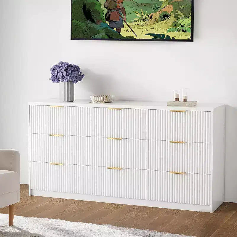 Comò scanalato a 9 cassetti con design anti-ribaltamento