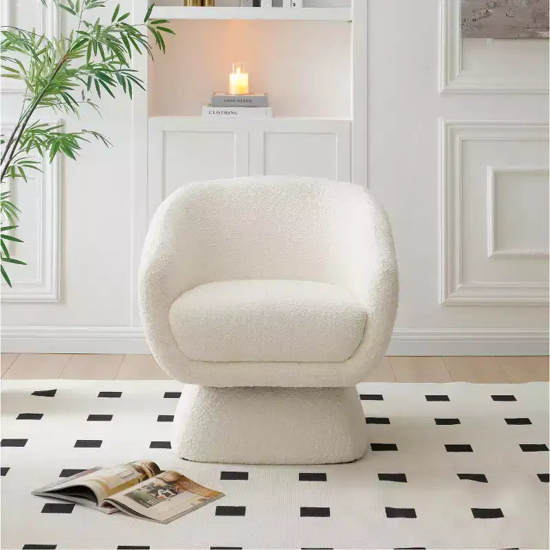 TUYOHW White Boucle Upholstered Accent Chair,Leisure Armchair with Enlarged Seat,Square Base,Solid Wood Frame,Reading Chair for Living Room,Bedroom