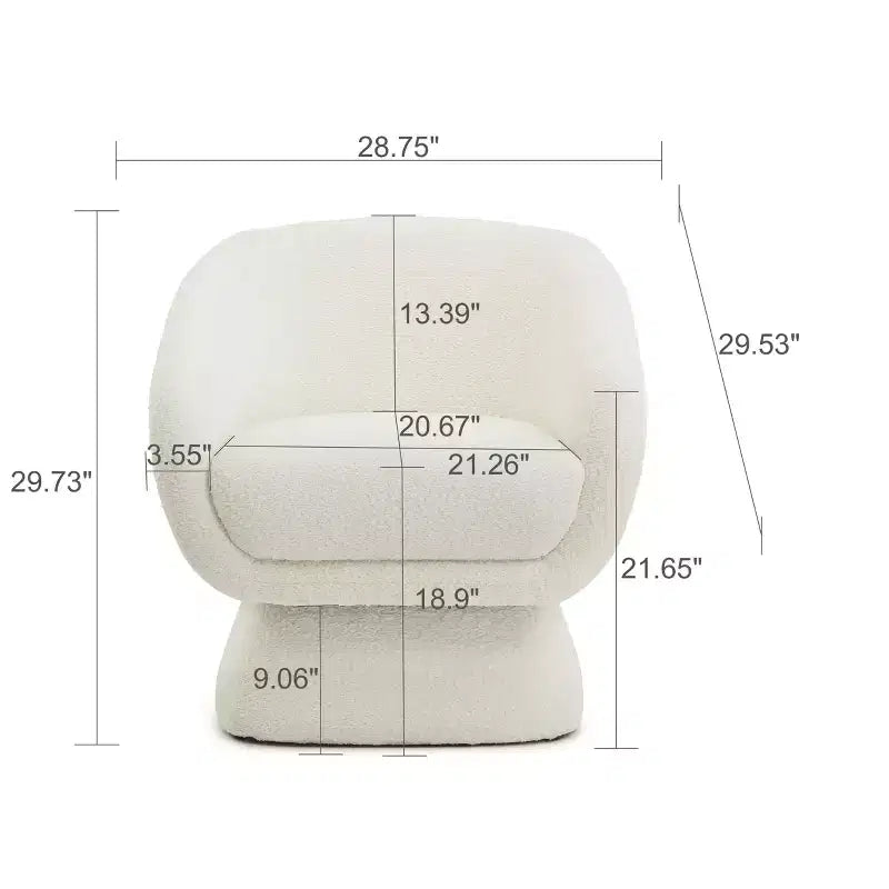 Poltrona di design in tessuto bouclé bianco con struttura in legno