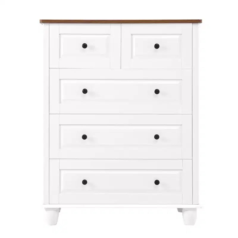 AEELLEEA 5 Drawer Cabinet for Bedroom MDF Wooden Storage Cabinet Organizer Modern Chest of Drawer for Living Room Hallway White