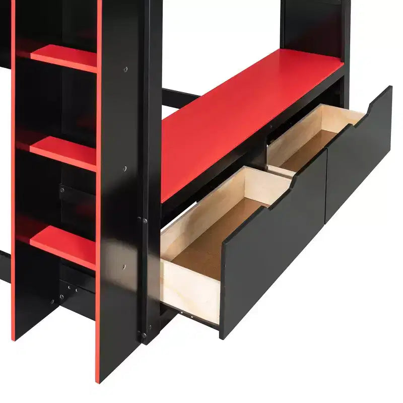 Letto a soppalco da gaming Full Size con scrivania, luci a LED e spazio contenitore