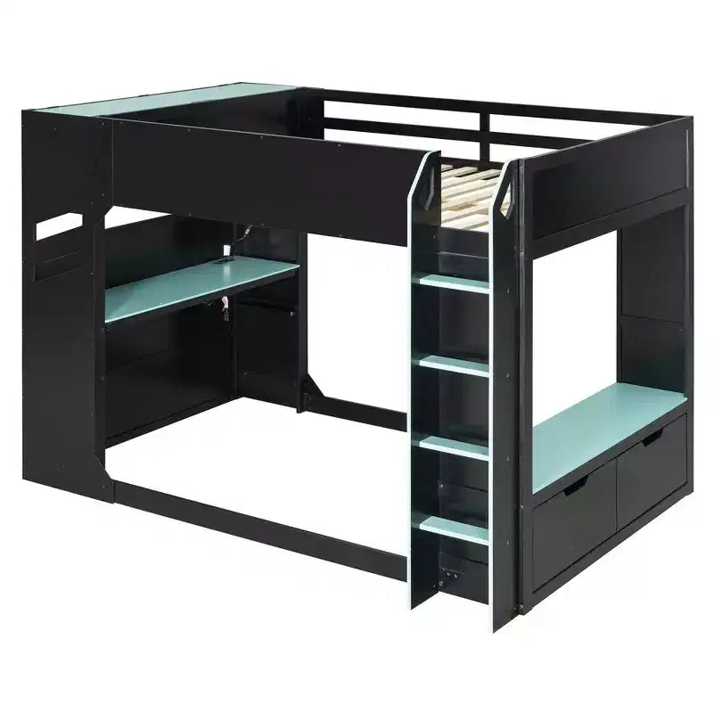 Letto a soppalco da gaming Full Size con scrivania, luci a LED e spazio contenitore