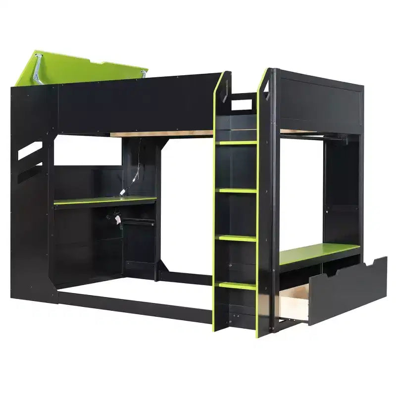 Letto a soppalco da gaming Full Size con scrivania, luci a LED e spazio contenitore
