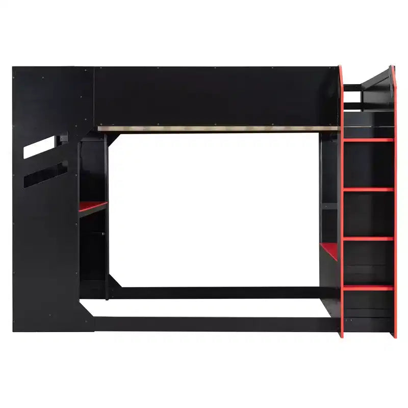 Letto a soppalco da gaming Full Size con scrivania, luci a LED e spazio contenitore