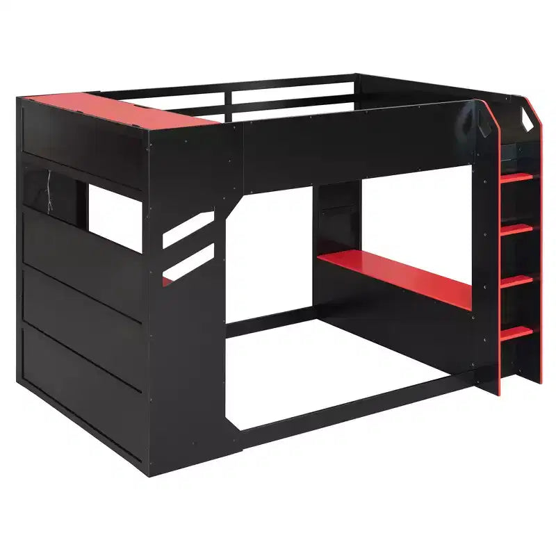 Letto a soppalco da gaming Full Size con scrivania, luci a LED e spazio contenitore