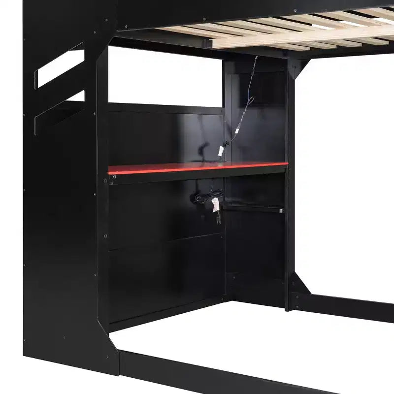 Letto a soppalco da gaming Full Size con scrivania, luci a LED e spazio contenitore