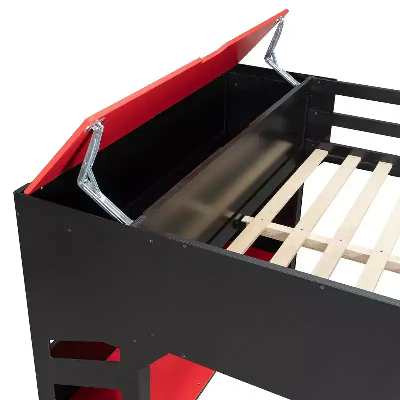 Letto a soppalco da gaming Full Size con scrivania, luci a LED e spazio contenitore