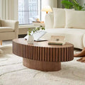 MAYEERTY 43.7 Inch Modern Oval Coffee Table, Handcrafted Center Table with Sturdy Pedestal for Living Room Bedroom Small Space