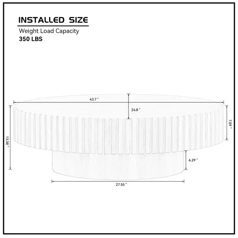 Tavolino da caffè ovale scanalato da 111 cm con base a piedistallo