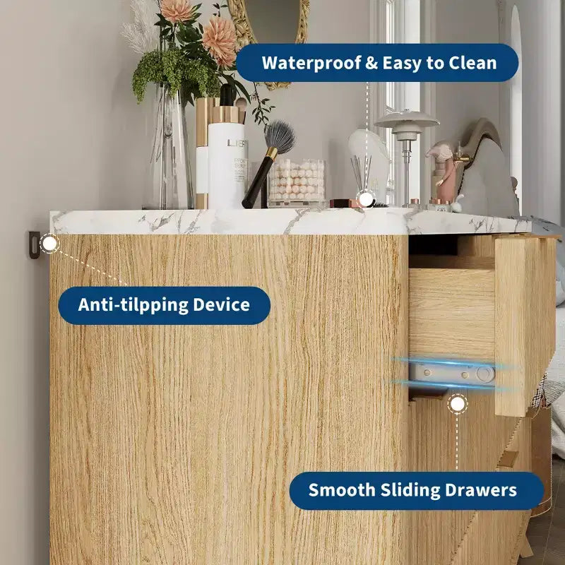 Cassettiera a coste – Comò in legno a 7 o 8 cassetti, larghezza 137 cm